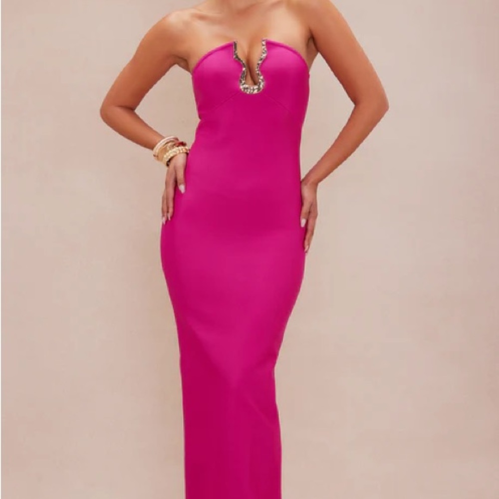 Fashion Nova Hot Pink Strapless Maxi Dress